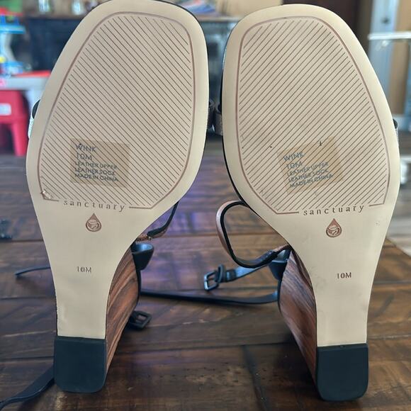 Sanctuary Wink Leather Ankle Strap Wood Grain Wedge Sandals NEW 10 - Picture 11 of 11